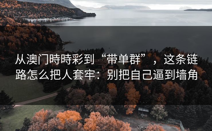 从澳门時時彩到“带单群”，这条链路怎么把人套牢：别把自己逼到墙角